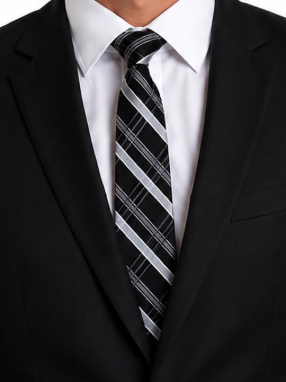 croft & barrow Black and Grey Diagonal Plaid Tie